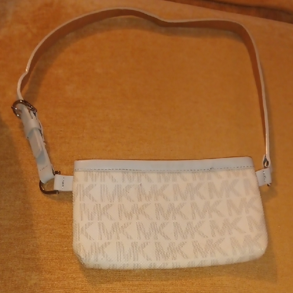 Michael Kors White And Gray Monogram Waist Bag